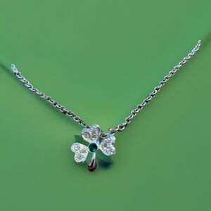 Shamrock Rhinestone Necklace NVC Silver Tone 16” +3” Irish Ireland St Patrick